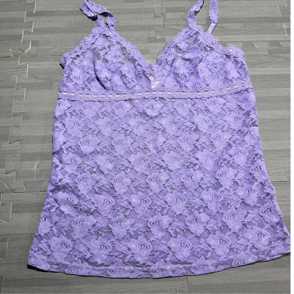 Jasmine & Ginger Purple Floral Lace Cami Top Sheer Adjustable Strap V-Neck
